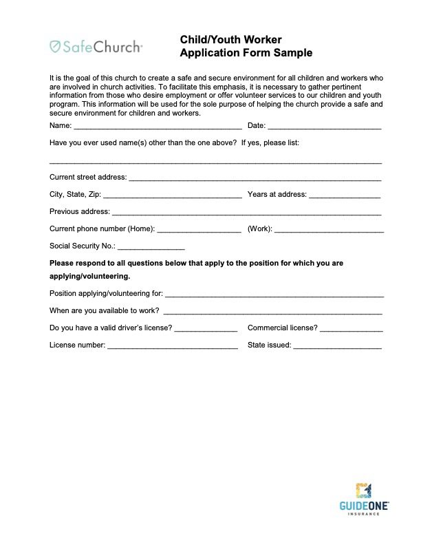 @Application (Sample) - Child or Youth Worker Application (GuideOne SafeChurch)
