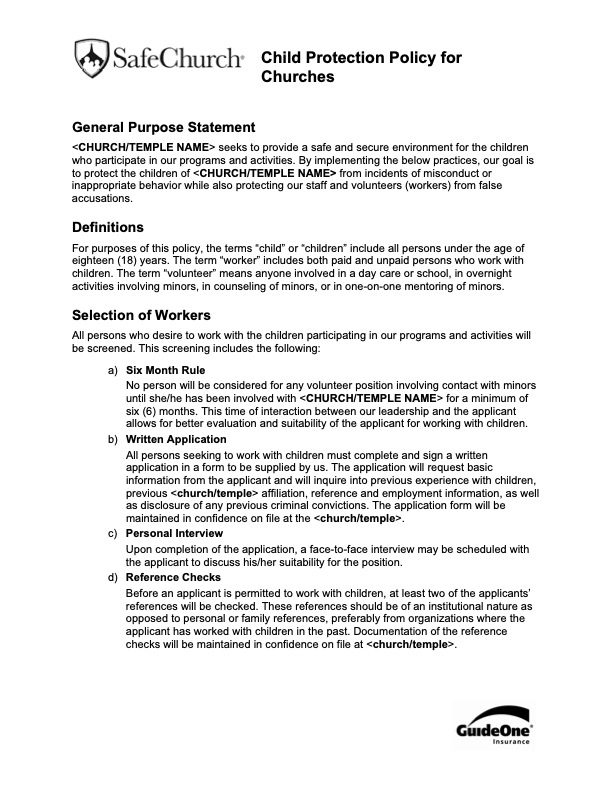 Sexual Abuse, Sample Policy (courtesy of GuideOne Insurance Sexual Abuse, Sample Policy (courtesy of GuideOne Insurance